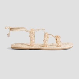 NWT SAM EDELMAN Zariah leather-trimmed faux raffia sandals cream beige size 5